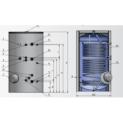 BOILER EMAILAT ELDOM GREEN LINE 1500 LT, 2 SERPENTINE