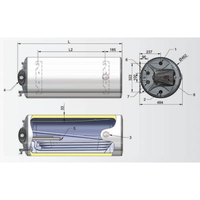 BOILER EMAILAT ELDOM MIXT 150 LT, 1 SERPENTINA, orizontal
