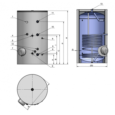 BOILER EMAILAT GALANTA GREEN LINE 750 LT, 1 SERP 12kW