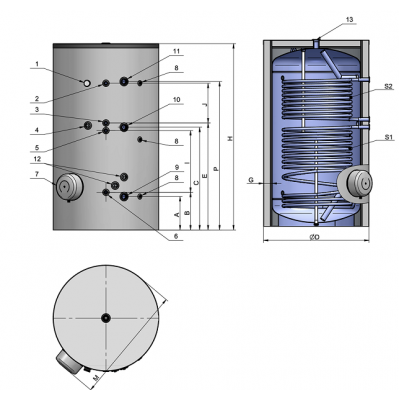 BOILER EMAILAT GREEN LINE 750 LT, 2 SERPЕNTINE,1''