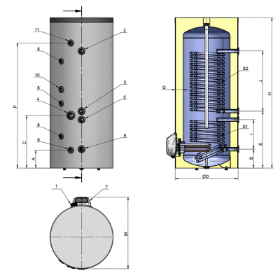 BOILER PT.POMPA CALD.CU SERP.MARITA ELDOM GL9kW EMAILAT 2 SERP.300LT