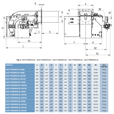 ARZATOR GAZ P 1500/M TL-EL, RAMPA DN125 F125, 215 mbar