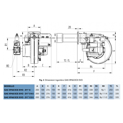 ARZATOR GAZ XP60/2 CE TL 116/232-630KW METAN
