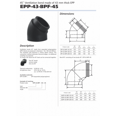 COT VENTILATIE 45* BPF EPP 15MM D.200MF COT VENTILATIE 45* BPF EPP 15MM D.200MF