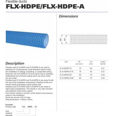 TUB FLEXIBIL D75 50MT FLX-HDPE-A-75 ANTISTATIC ANTIBACTERIAN
