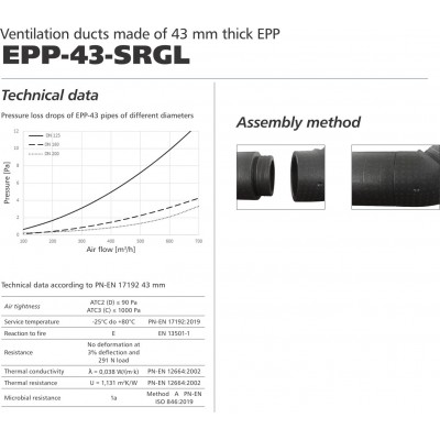 TUB VENTILATIE SRGL EPP 43MM D.200F L1000MM TUB VENTILATIE SRGL EPP 43MM D.200F L1000MM