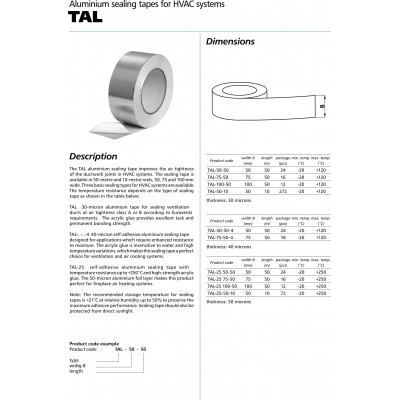 BANDA ADEZIVA DE ALUMINIU ALNOR TAL H50MM L50M BANDA ADEZIVA DE ALUMINIU ALNOR TAL H50MM L50M