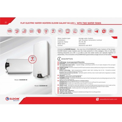 BOILER ELECTRIC GALANTA PLAT SLIM P/U PERETE 2.1kW+1.2kW DU100W