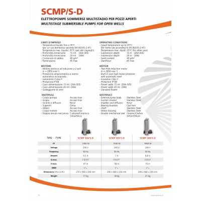 POMPA SUBMERSIBILA MULTIETAJATA SCMP 305/S 15MT, 230 V~50Hz, 1,0 kW