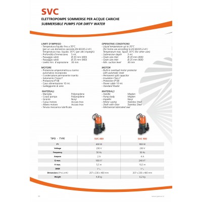 POMPA SUBMERS.EVACUARE APE UZATE EL.EUMA SVC 900, 230 V~50Hz, 0,9kW
