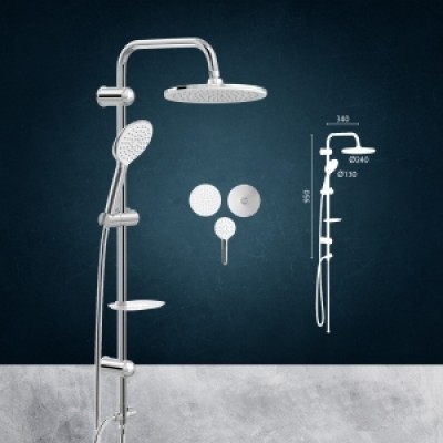BARA DUS CU DIF.240MM+DIF.130MM,SUP.REGL.DELUXE CHROME 150CM BARA DUS CU DIF.240MM+DIF.130MM,SUP.REGL.DELUXE CHROME 150CM