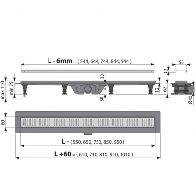 CANAL SCURGERE DUS PLASTIC ALCAPLAST 55CM D.40 APZ19-550M SET