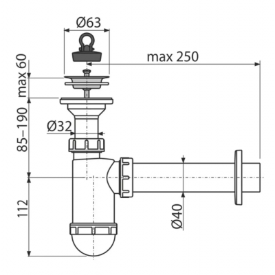SIFON ALCAPLAST P/U LAV.CU TEAVA FLEX.40Dx63"A41+A71