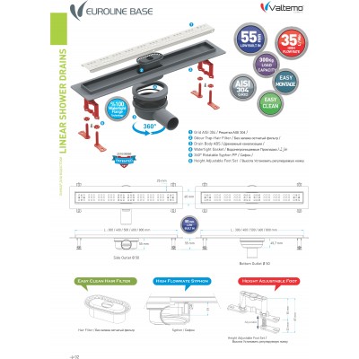 CANAL SCURGERE DUS PLASTIC EUROLINE 60CM IESIRE LATERALA D.50 CANAL SCURGERE DUS PLASTIC EUROLINE 60CM IESIRE LATERALA D.50